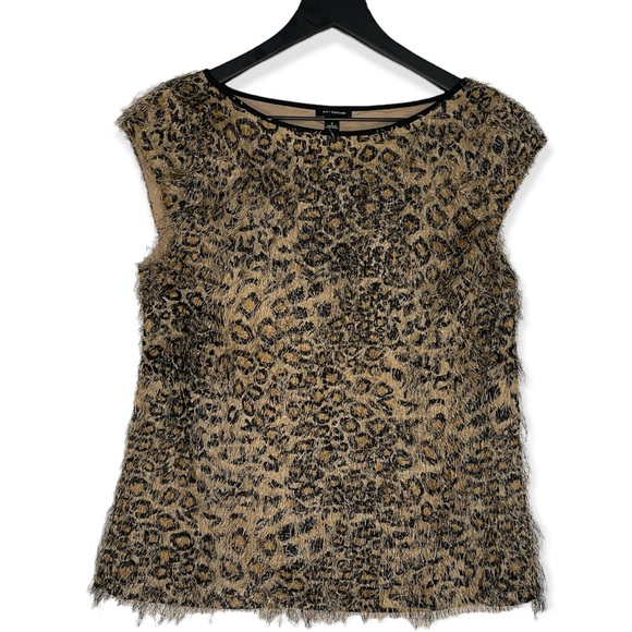 ANN TAYLOR Leopard Fuzzy/fringe sleeveless top - Picture 5 of 11